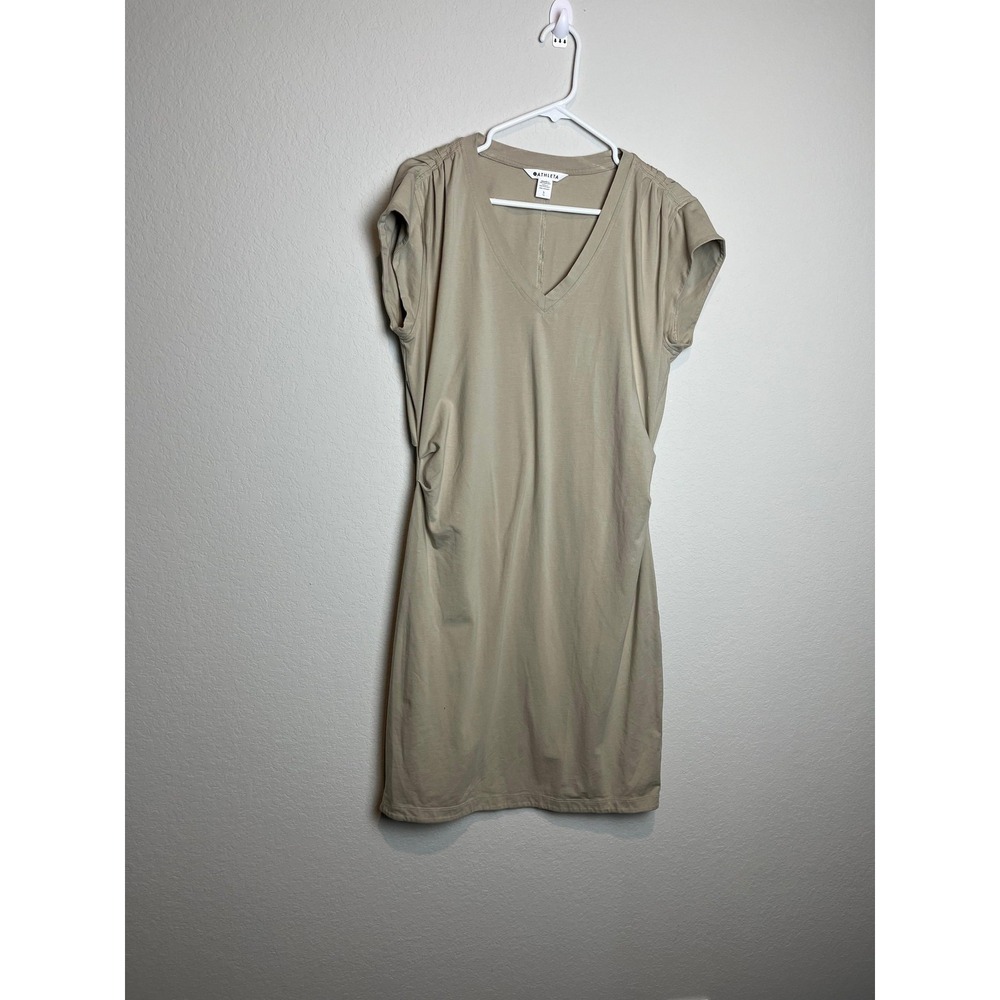 Athleta Beige/Taupe V-Neck Long Sleeve Dress